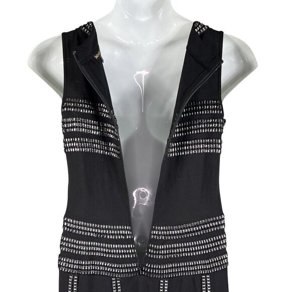 Tadashi Shoji Women M Tall Black Evening Gown Silver Beaded Elegant Jersey Dress - Picture 3 of 16